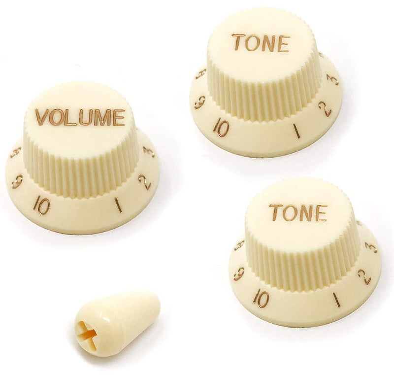 Vintage Forge Aged White Guitar Control Knobs (1 Volume, 2 Tone, 1 Switch Tip) for Fender Strat Style Electric Guitars Fits USA (Imperial) Split Shaft Pots STKUS-AGW - Image 1